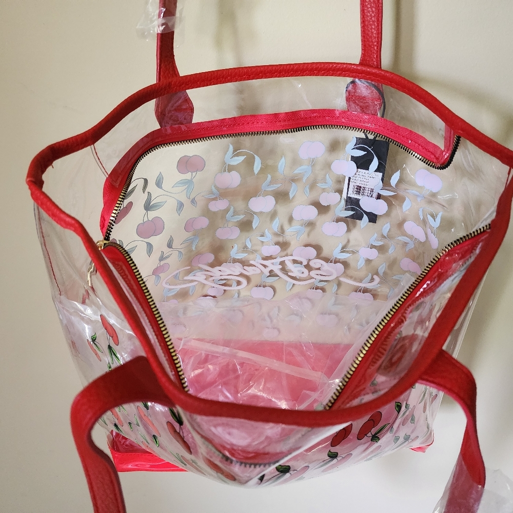 NWT Ed Hardy Red Cherries Clear Tote Bag - Picture 6 of 7